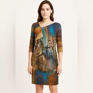 Veronique Miljkovitch jersey knit dress size small asymmetrical artsy cocktail